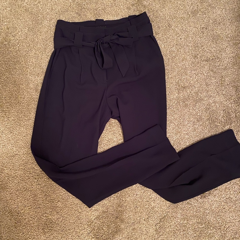 Navy blue high rise paper bag pants